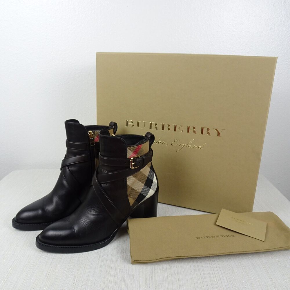 BURBERRY Women's Booties Vaughan Vintage Check & Leather Ankle Boots Heels 37 - Picture 14 of 14